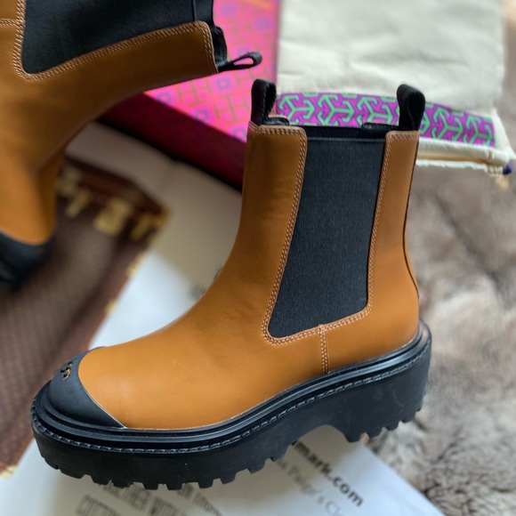 Tory Burch Lug Sole Platform Chelsea Bootie In Caballo Brown/black - Picture 10 of 13